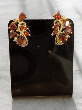 Gold-Tone Red Crystal Teardrop Swirl Earrings